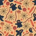 Vector Halloween elements repeat pattern background. Royalty Free Stock Photo