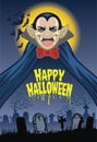 Halloween greeting card with dracula cartoon character