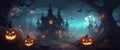 vector halloween haunted old graveyard lit by the glow of the full moon Royalty Free Stock Photo