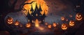 vector halloween haunted old graveyard lit by the glow of the full moon Royalty Free Stock Photo