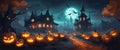 vector halloween haunted old graveyard lit by the glow of the full moon Royalty Free Stock Photo