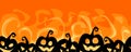 Halloween horizontal seamless border with jack-oÃ¢â¬â¢-lanterns on a red flame background. Vector illustration. Royalty Free Stock Photo