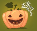 Vector halloween illustration of decorative orange pumpkin with Royalty Free Stock Photo