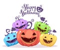 Vector halloween illustration of heap decorative pumpkins