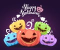 Vector halloween illustration of heap decorative pumpkins