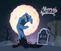 Vector halloween illustration of zombie hand in a graveyard with Royalty Free Stock Photo