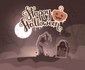 Vector halloween illustration of zombie hand in a graveyard with Royalty Free Stock Photo