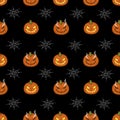 Halloween pattern with evil pumpkins on a black background