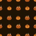Halloween pattern with evil pumpkins on a brown background