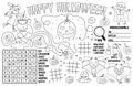 Vector Halloween placemat for kids. Fall holiday printable activity mat with maze, tic tac toe charts, connect the dots, find Royalty Free Stock Photo