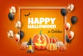 Vector halloween poster with scary pumpkin balloon