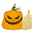 Vector Halloween pumpkin with candles. Cartoon style. Autumn symbol of a bright holiday Royalty Free Stock Photo