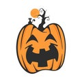 Vector of Halloween Pumpkin with Cat and Horror Tree