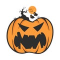 Vector of Halloween Pumpkin with Horror Tree and Ghost Royalty Free Stock Photo