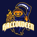 Halloween pumpkin mascot in sport logo style Royalty Free Stock Photo