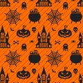 Vector Halloween seamless pattern. Flat cartoon illustration. Royalty Free Stock Photo