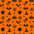 Vector Halloween seamless pattern. Flat cartoon illustration. Royalty Free Stock Photo