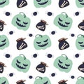 Vector Halloween seamless pattern pumpkin, skull, candies. Decoration wallpaper, wraping paper, digital paper Royalty Free Stock Photo