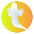 Vector halloween sticker with white friendly ghost and moon
