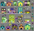 Vector Halloween Town with Haunted Houses, Shops