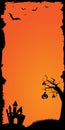 Vector Halloween web banner vertical half page ad size template background with bats, pumpkin and castle house