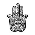 Vector hamsa hand drawn symbol. Decorative amulet in ethnic style for good luck and prosperity