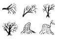 Simple 6 Vector hand draw Black dead tree and branch