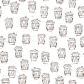 Vector hand draw coffee cup pattern. Coffe take away simple seamless pattern, paper coffee cups on white background