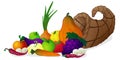 Vector hand draw cornucopia or horn of plenty with vegetables