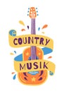 Vector hand draw illustration with acoustic guitar and lettering. ountry music Great element for music festival or t Royalty Free Stock Photo