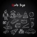 Vector hand draw kids toys set in doodle style Royalty Free Stock Photo