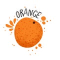 Vector hand draw orange illustration. Slice of orange with juice splashes isolated on white background. Textured orange
