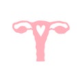 Vector hand draw pink uterus silhouette with heart