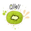 Vector hand draw qiwi illustration. Green qiwi with juice splashes isolated on white background. Textured green qiwies