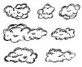 Simple vector hand draw 7 set sketch of cloud Royalty Free Stock Photo