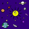 Vector of hand draw set of space icon, doodle Royalty Free Stock Photo