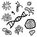 Vector, Hand Draw Sketch, Black Outline Various Shape of Virus Spora, Worm and Bacterial, Isolated on White Royalty Free Stock Photo