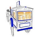 Simple Vector Hand Draw Sketch Blue and White of Wooden Classic or Retro Bread Cart Seller