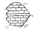 simple vector hand draw sketch crack brick wall, isolated on white