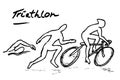 Hand draw sketch of triathlon, swim, bike and run