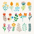 Vector hand draw vintage floral design elements. Flowers decorative elements. Floral elements for decoration set. Royalty Free Stock Photo