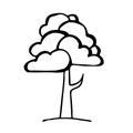 Hand drawing black and white tree. Cartoon style