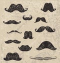 Vector hand drawing different hipster moustache