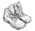 Vector Hand Drawing of Pair of Worn Hiking Boots Royalty Free Stock Photo