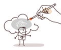 Hand Drawing a Polluted Cloud on a Cartoon man Royalty Free Stock Photo