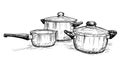 Vector Hand Drawing of Set of Cooking Pots Royalty Free Stock Photo