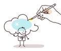 Hand Drawing a Sunny Cloud on a Cartoon man Royalty Free Stock Photo