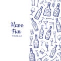 Vector hand drawn alcohol drink bottles and glasses background illustration with place for text