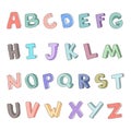 Vector hand-drawn alphabet, font, letters. 3D doodle ABC for kids. Royalty Free Stock Photo