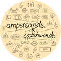 Vector hand drawn ampersands and catchwords. Royalty Free Stock Photo